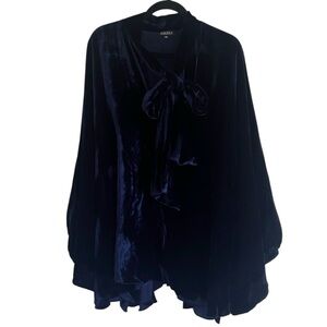 Azeeza Blue 100% Silk Velvet Long Sleeve Flowy Mini Dress XS